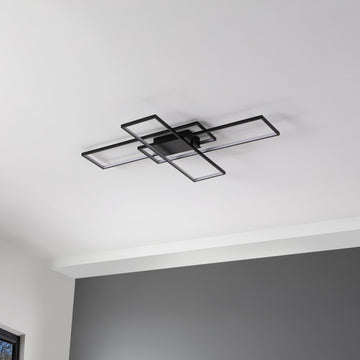 Palco 39" Contemporary Minimalist Metal Adjustable Dimmable Geometric Integrated LED Flush Mount - JONATHAN Y